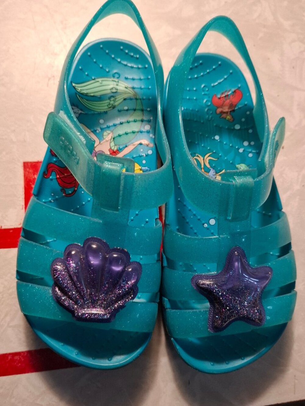 Crocs 12 Disney The Little Mermaid Ariel Isabella Glitter Teal Jelly Sandals